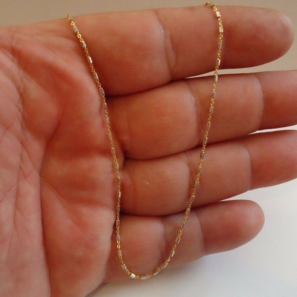 Italian Two Tone Solid18K Yellow/White Gold 18" Chain - Picture 2 of 5